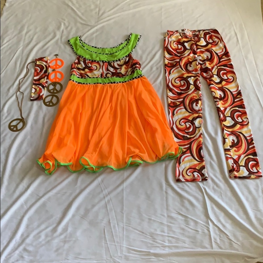 Girls Orange and Green Swirl Tunic Set with Printed Leggings